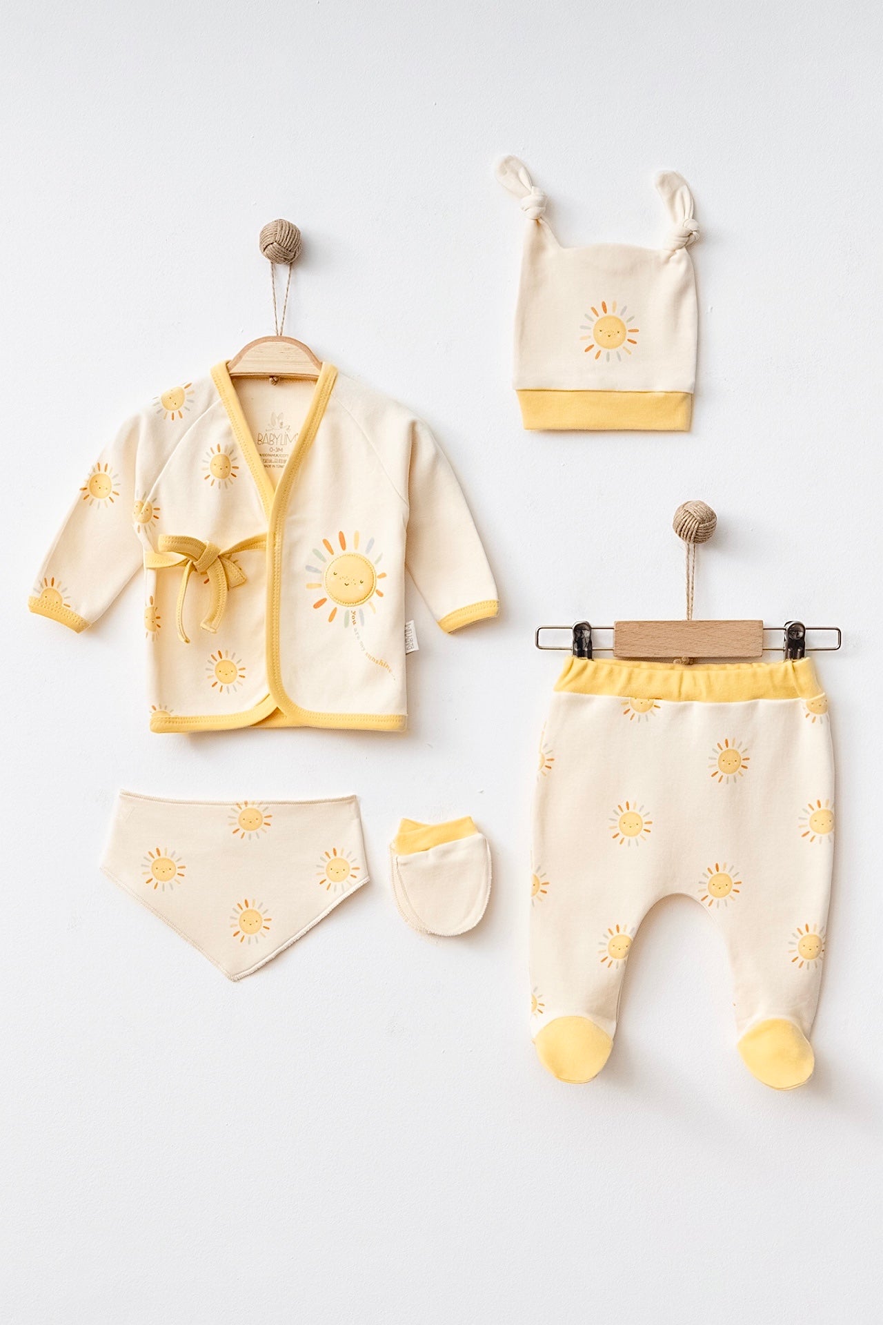 Babylim Güneş 0-3 Ay Unisex Bebek Hastane Çıkış Seti-5li