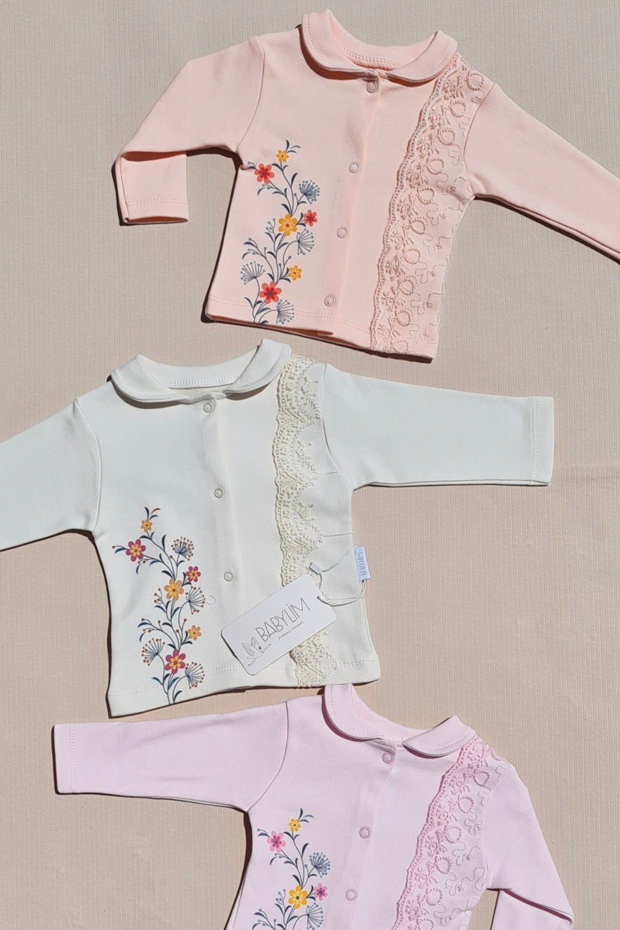 Babylim Kız Bebek Dantelli Sarmaşık Çiçek Baskılı Hastane Çıkış Seti-5li